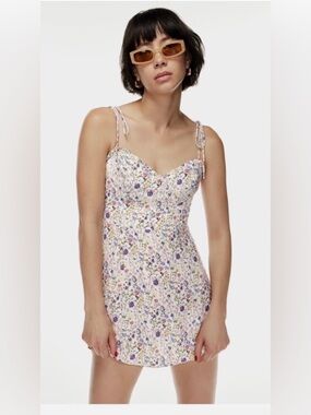 Wilfred Fable White Floral Cocktail Dress with Multicolor Accents